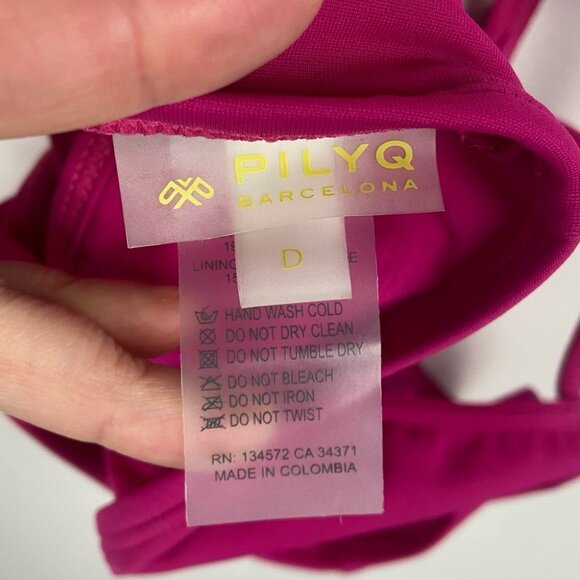 PilyQ Pink Dahlia Quinn Halter Bikini Top Pink Size D Caged Strappy Boho Swim - Picture 6 of 11